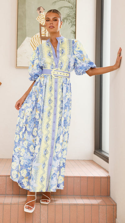 Load image into Gallery viewer, Claudelle Maxi Dress - Blue/Yellow - Billy J
