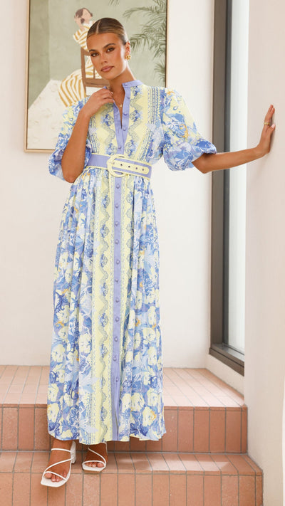 Load image into Gallery viewer, Claudelle Maxi Dress - Blue/Yellow - Billy J
