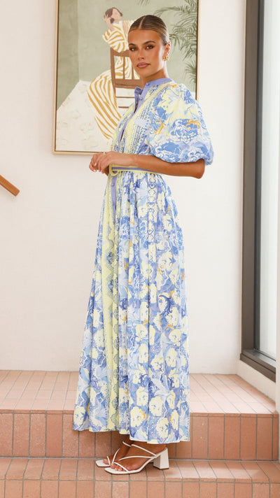 Load image into Gallery viewer, Claudelle Maxi Dress - Blue/Yellow - Billy J
