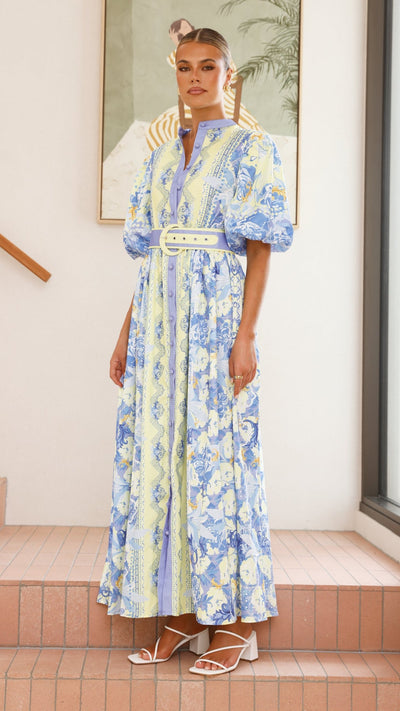 Load image into Gallery viewer, Claudelle Maxi Dress - Blue/Yellow - Billy J
