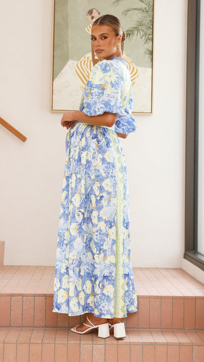 Load image into Gallery viewer, Claudelle Maxi Dress - Blue/Yellow - Billy J
