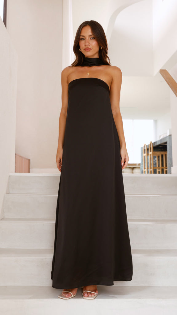 Caitie Strapless Scarf Maxi Dress - Black - Billy J