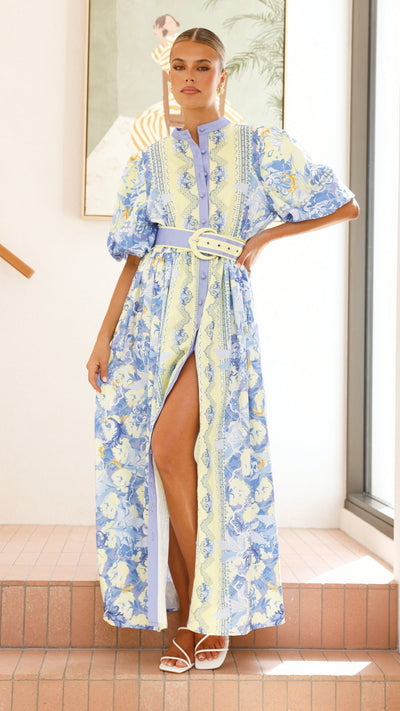 Load image into Gallery viewer, Claudelle Maxi Dress - Blue/Yellow - Billy J
