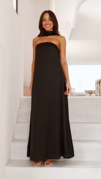 Load image into Gallery viewer, Caitie Strapless Scarf Maxi Dress - Black - Billy J
