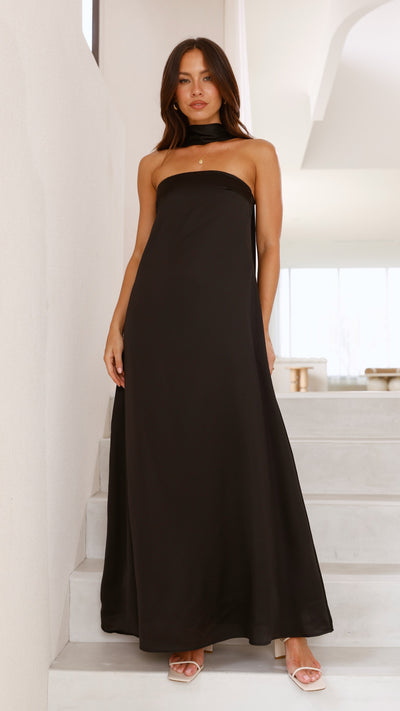 Load image into Gallery viewer, Caitie Strapless Scarf Maxi Dress - Black - Billy J
