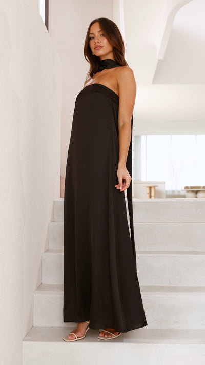 Load image into Gallery viewer, Caitie Strapless Scarf Maxi Dress - Black - Billy J
