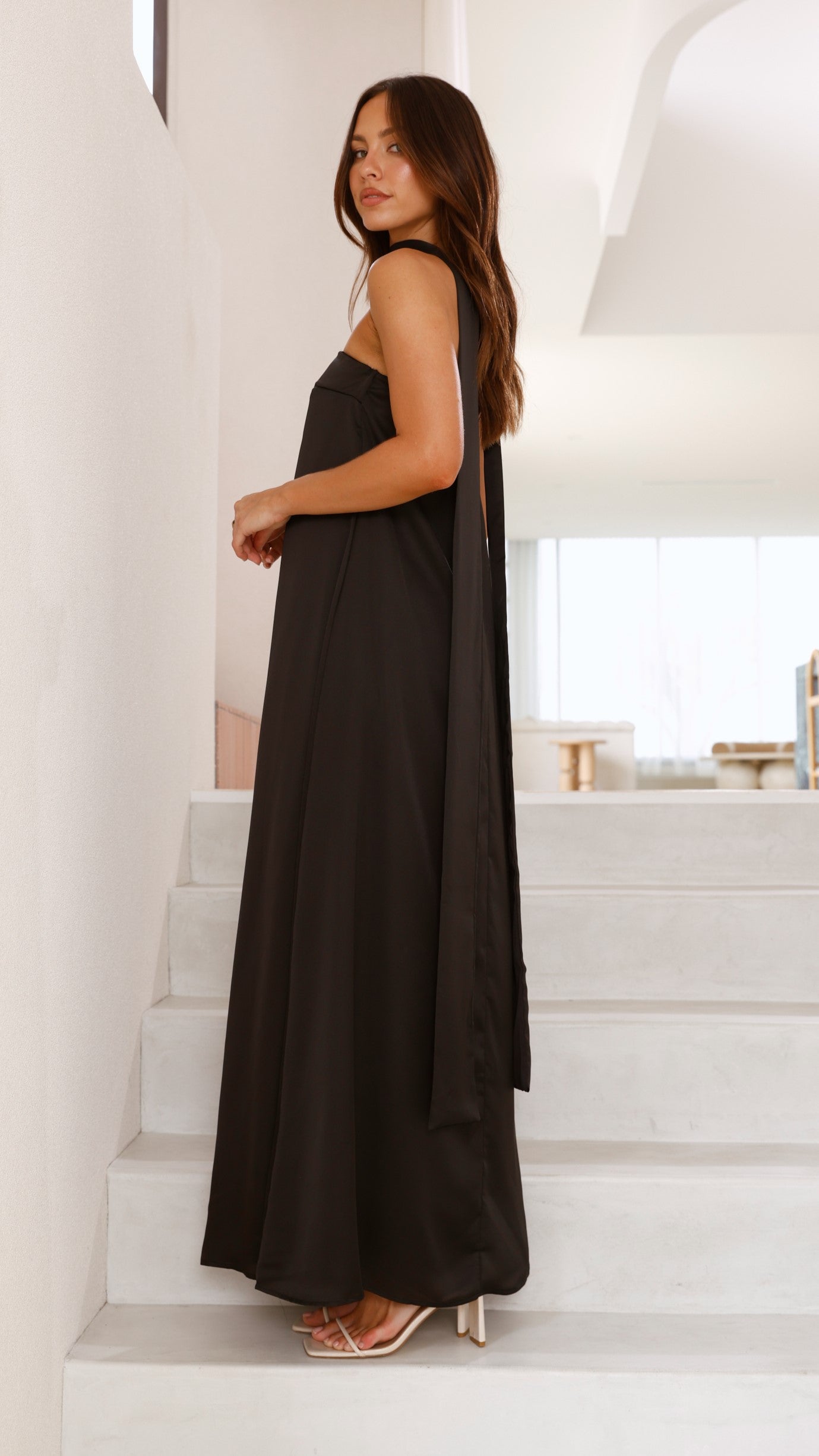 Caitie Strapless Scarf Maxi Dress - Black - Billy J