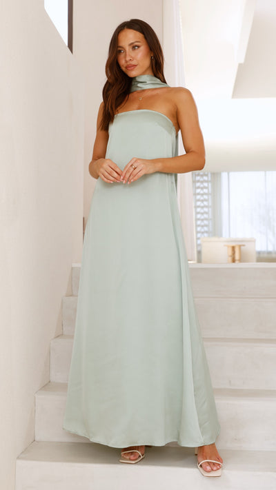 Load image into Gallery viewer, Caitie Strapless Scarf Maxi Dress - Sage - Billy J
