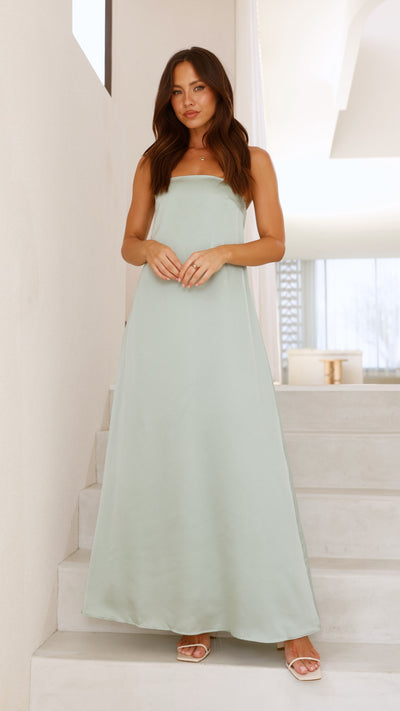 Load image into Gallery viewer, Caitie Strapless Scarf Maxi Dress - Sage - Billy J
