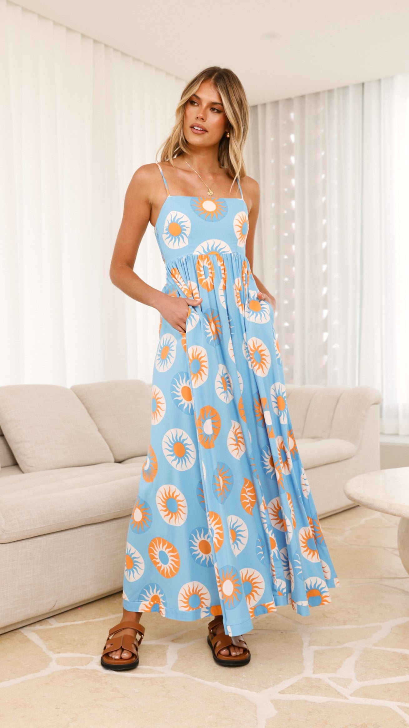 Idoya Maxi Dress - Blue / Orange Sun - Billy J