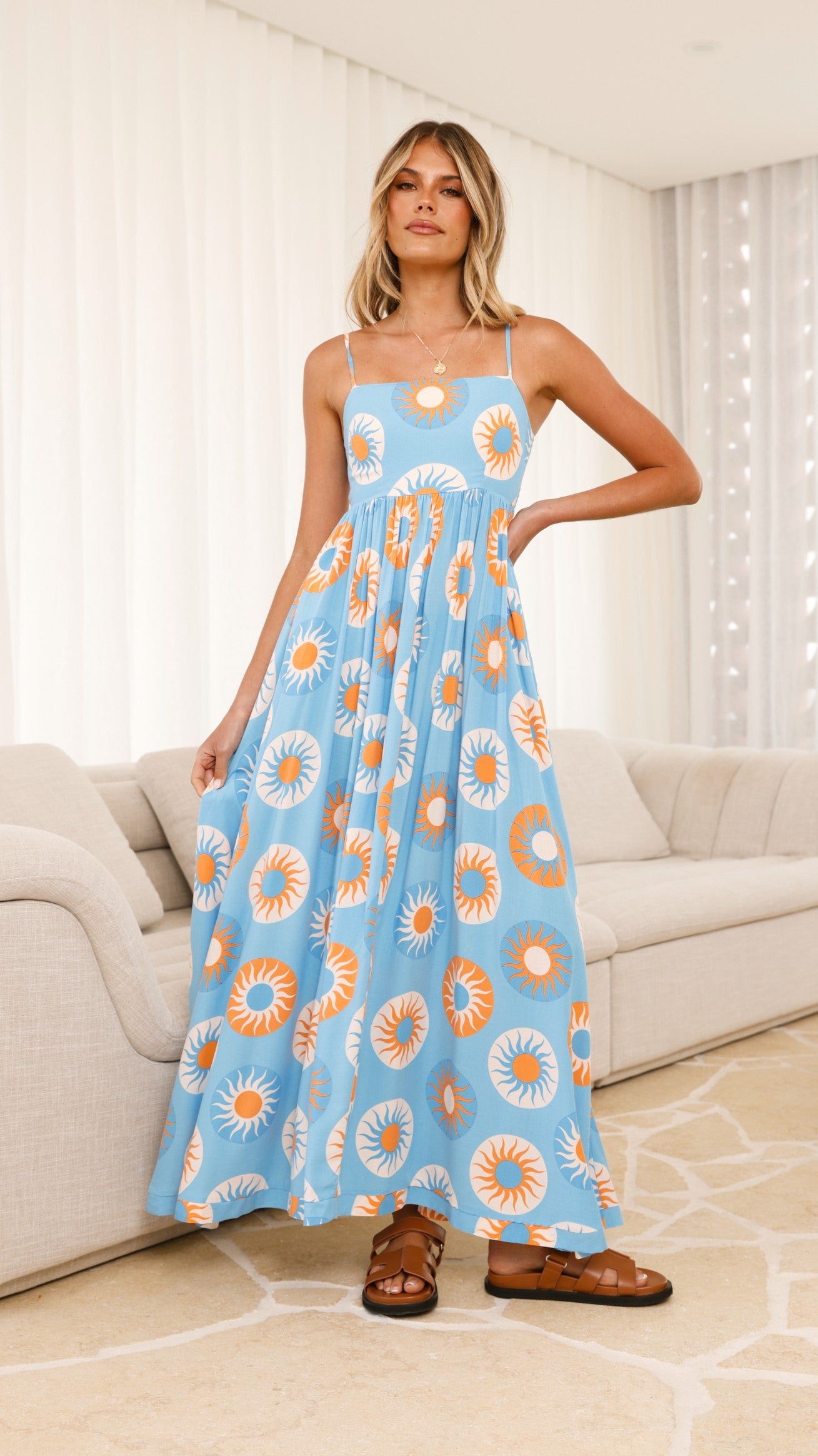 Idoya Maxi Dress - Blue / Orange Sun - Billy J