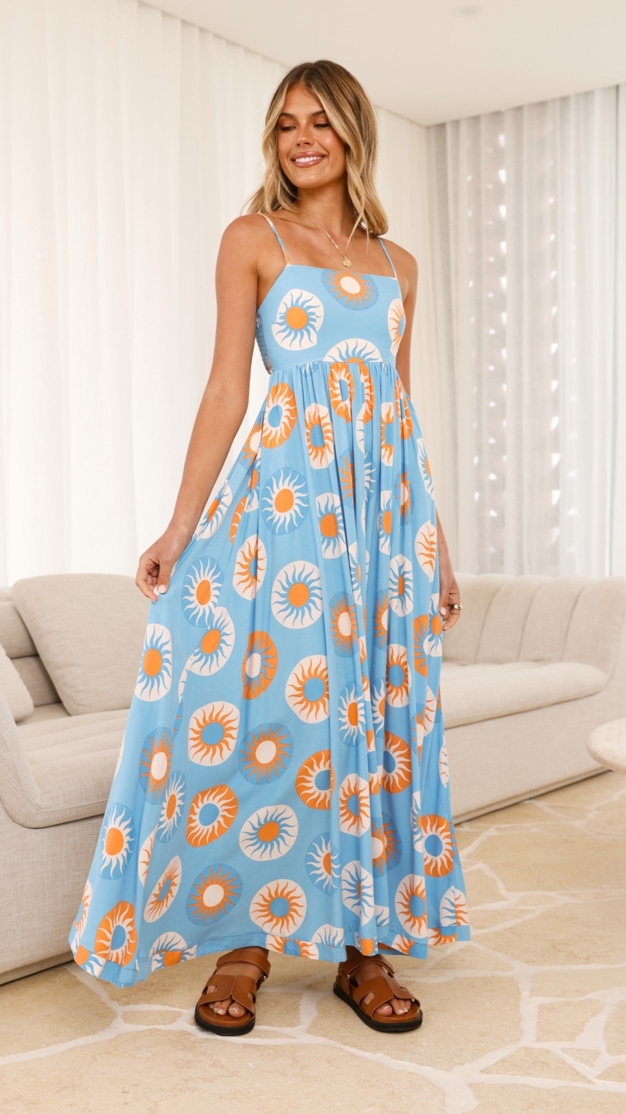 Idoya Maxi Dress - Blue / Orange Sun - Billy J