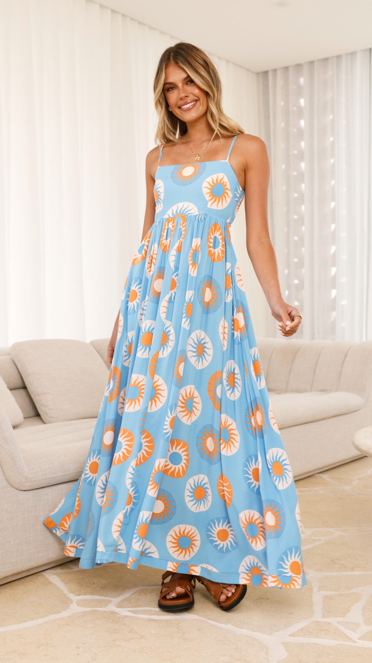 Idoya Maxi Dress - Blue / Orange Sun - Billy J