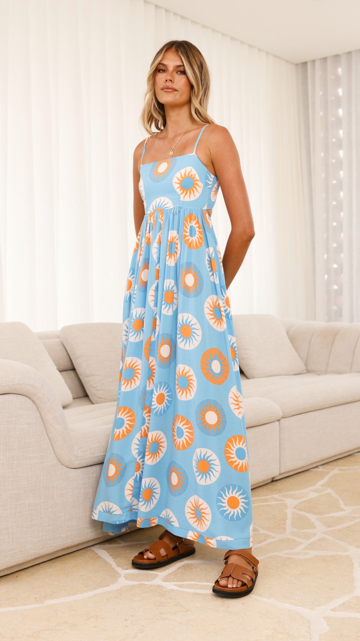 Idoya Maxi Dress - Blue / Orange Sun - Billy J