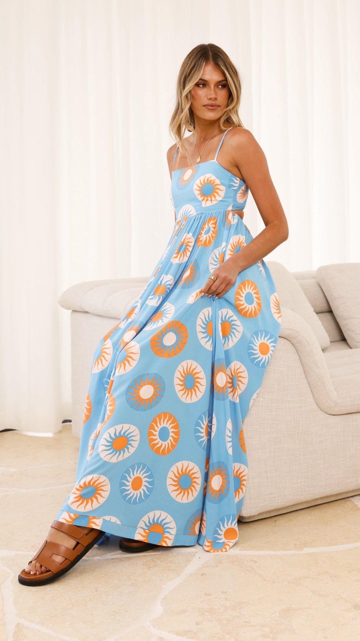 Idoya Maxi Dress - Blue / Orange Sun - Billy J