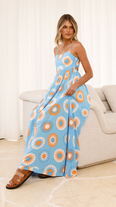 Load image into Gallery viewer, Idoya Maxi Dress - Blue / Orange Sun - Billy J
