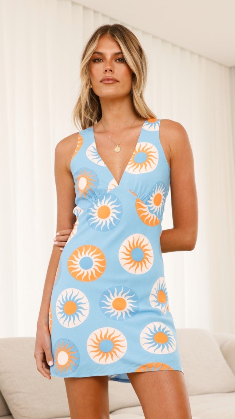 Daemyn Mini Dress - Blue / Orange Sun - Billy J