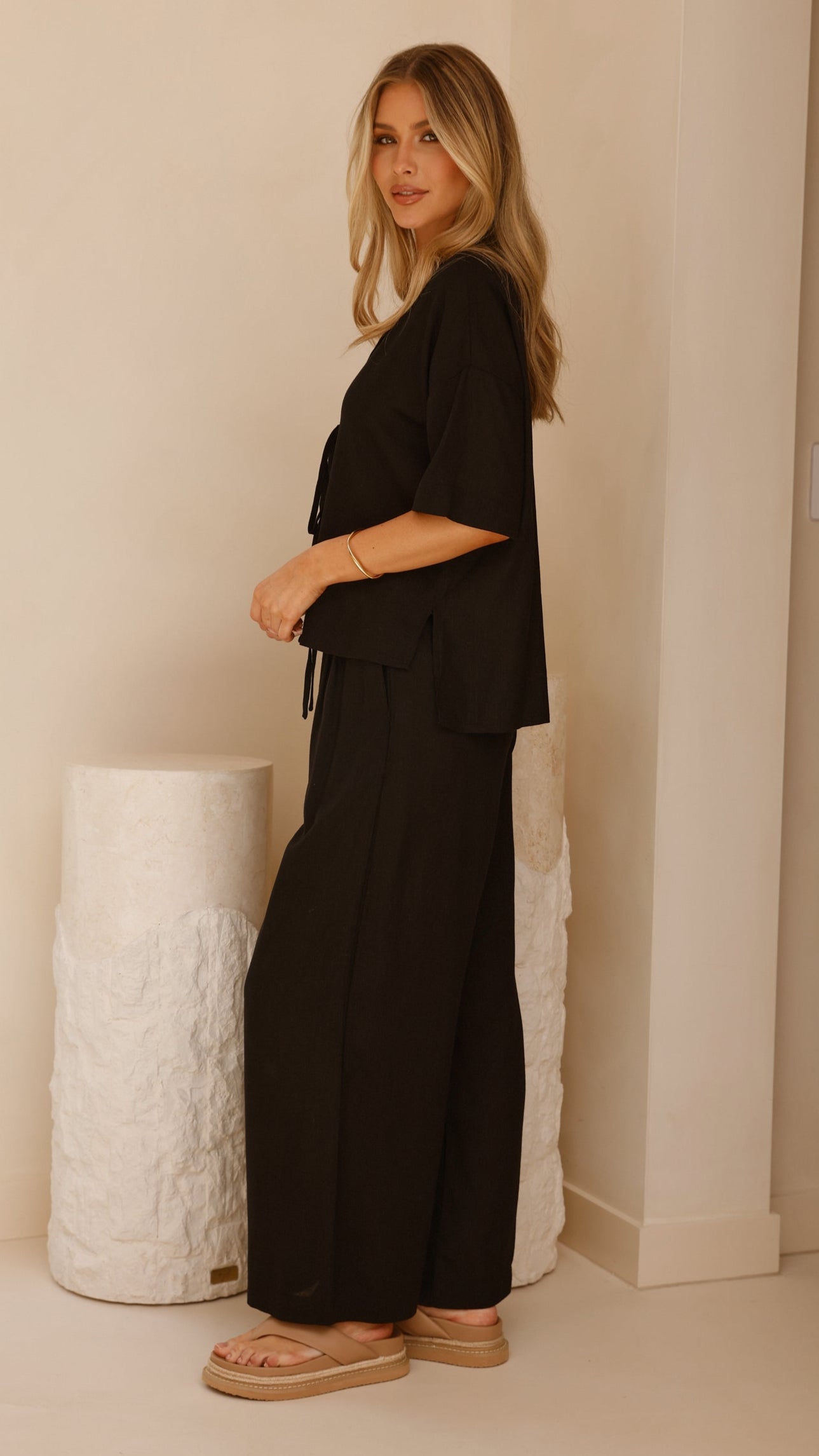 Lexi Linen Pants - Black - Billy J