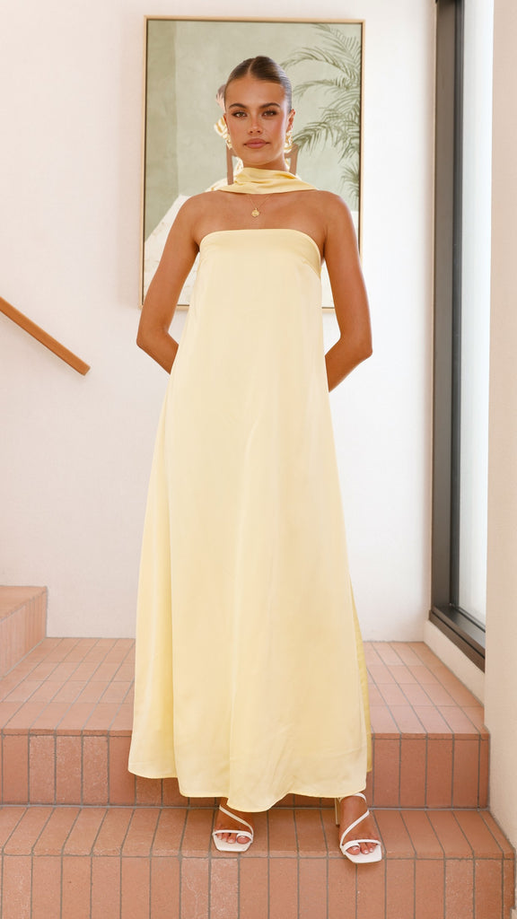 Caitie Strapless Scarf Maxi Dress - Yellow - Billy J