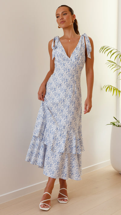 Load image into Gallery viewer, Idana Maxi Dress - Blue Floral - Billy J
