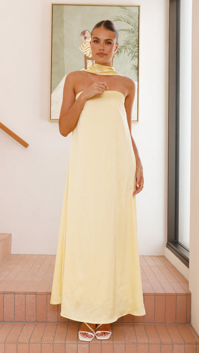 Load image into Gallery viewer, Caitie Strapless Scarf Maxi Dress - Yellow - Billy J
