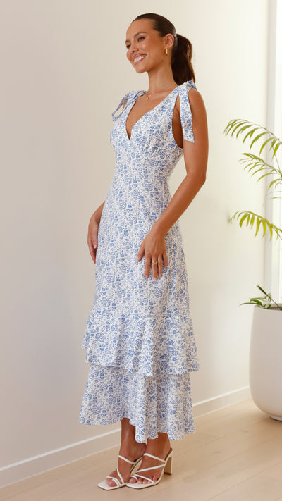 Load image into Gallery viewer, Idana Maxi Dress - Blue Floral
