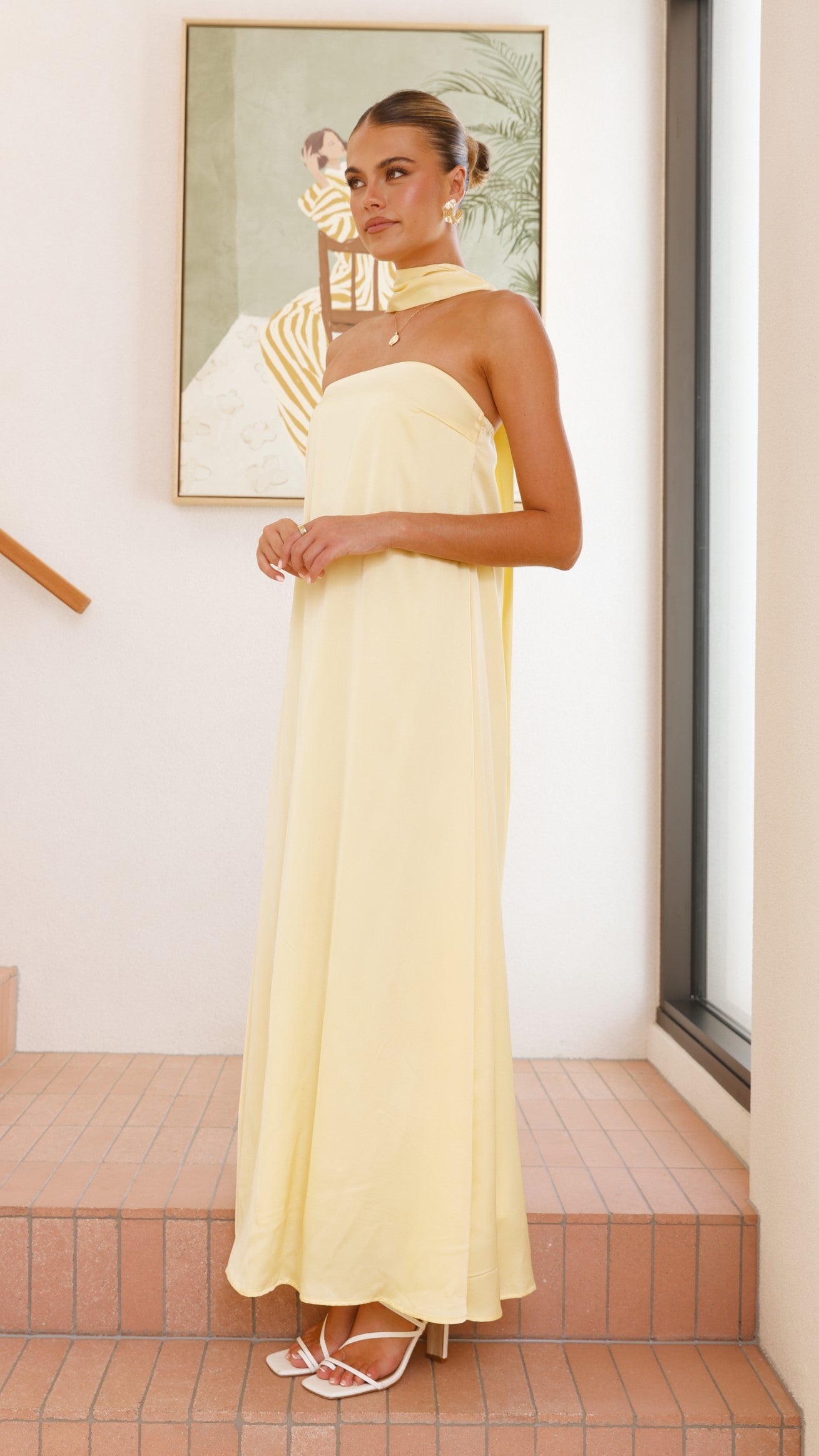 Caitie Strapless Scarf Maxi Dress - Yellow - Billy J