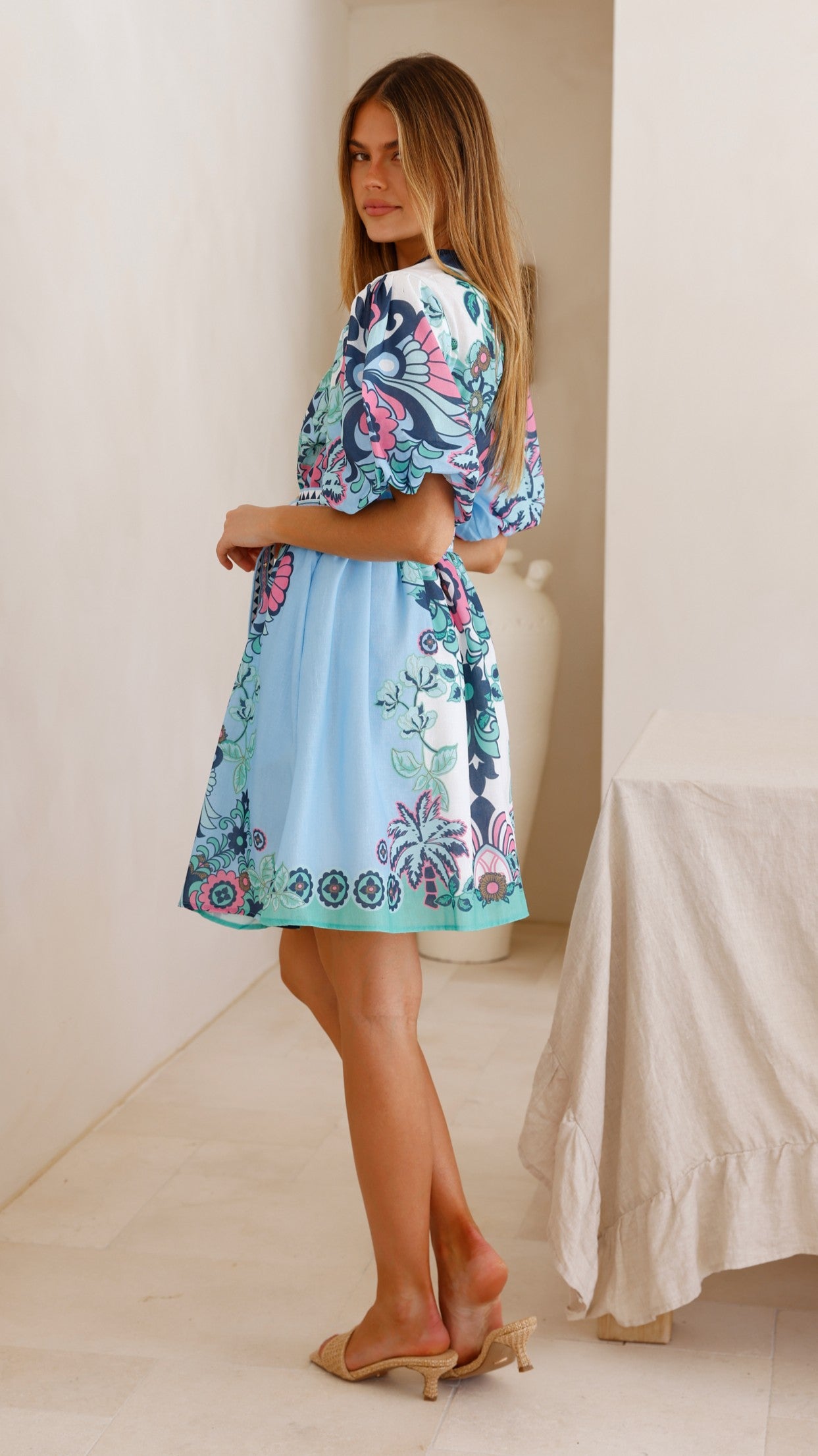 Dali Mini Dress - Island Bloom Blue - Billy J