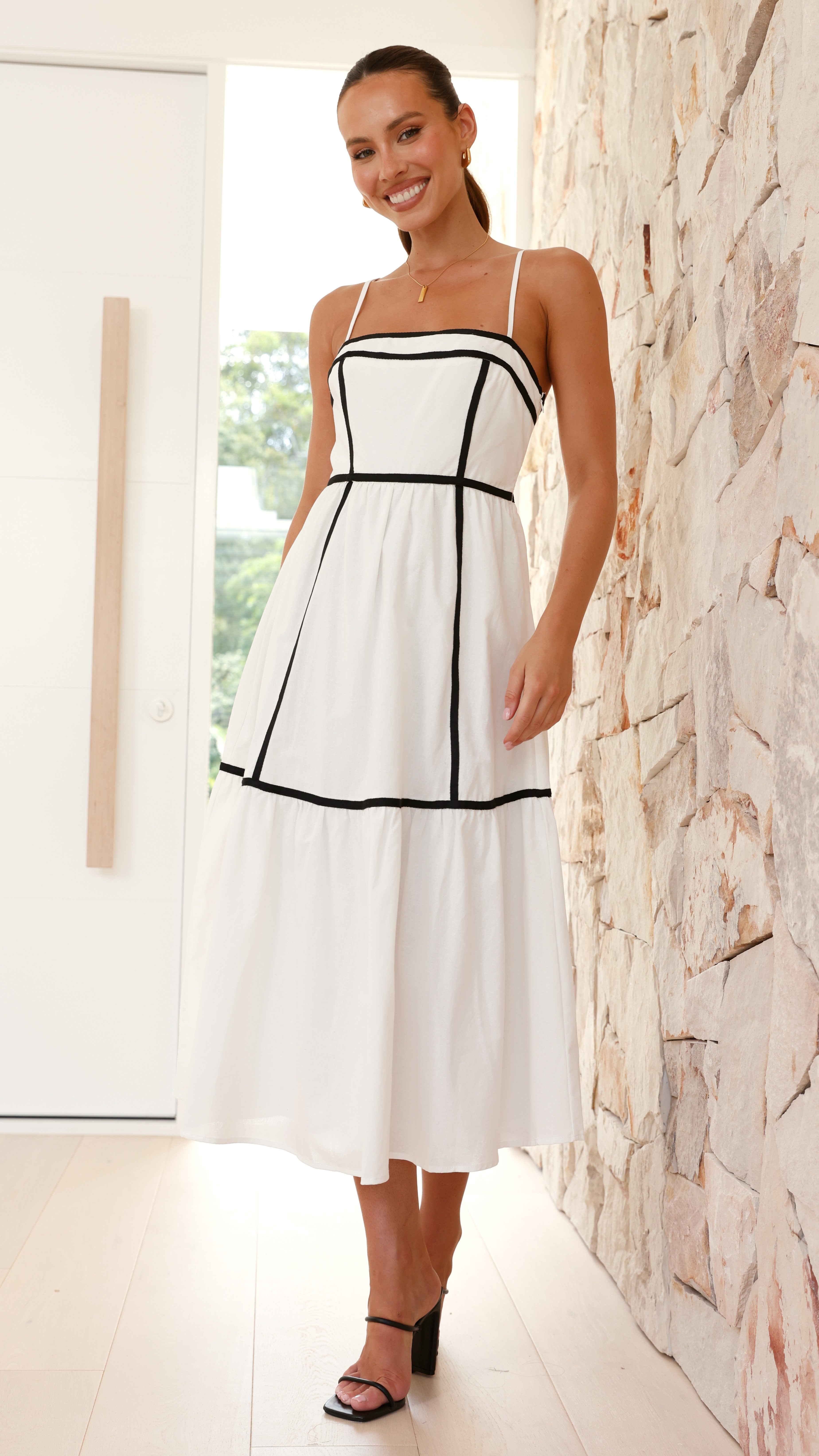 Baina Midi Dress - White/Black