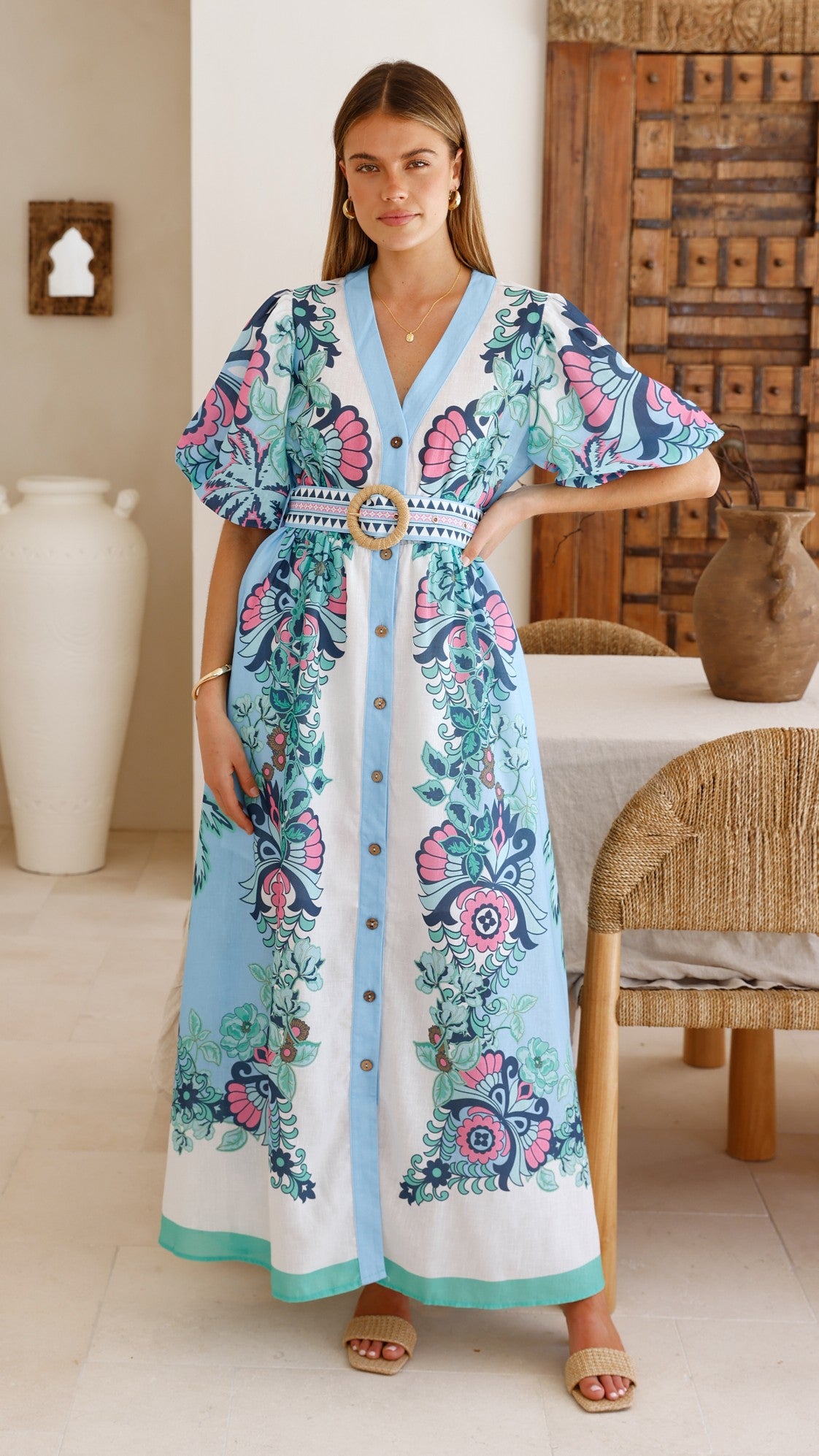 Dali Maxi Dress - Island Bloom Blue - Billy J