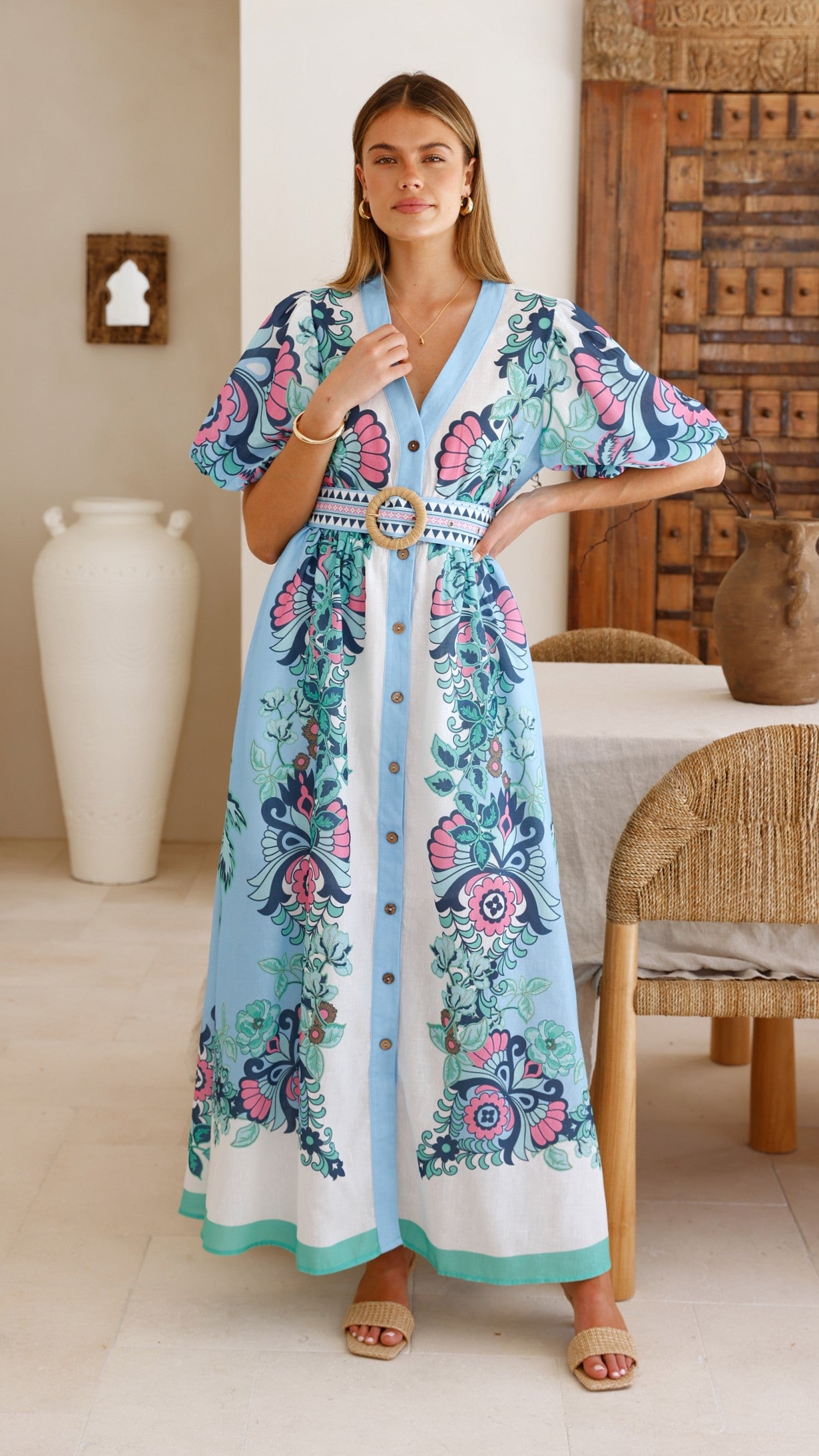 Dali Maxi Dress - Island Bloom Blue - Billy J