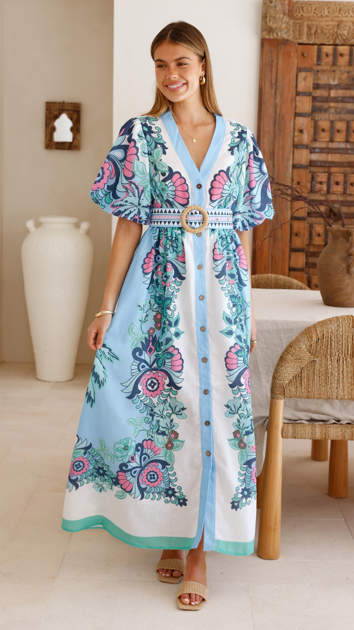 Dali Maxi Dress - Island Bloom Blue - Billy J