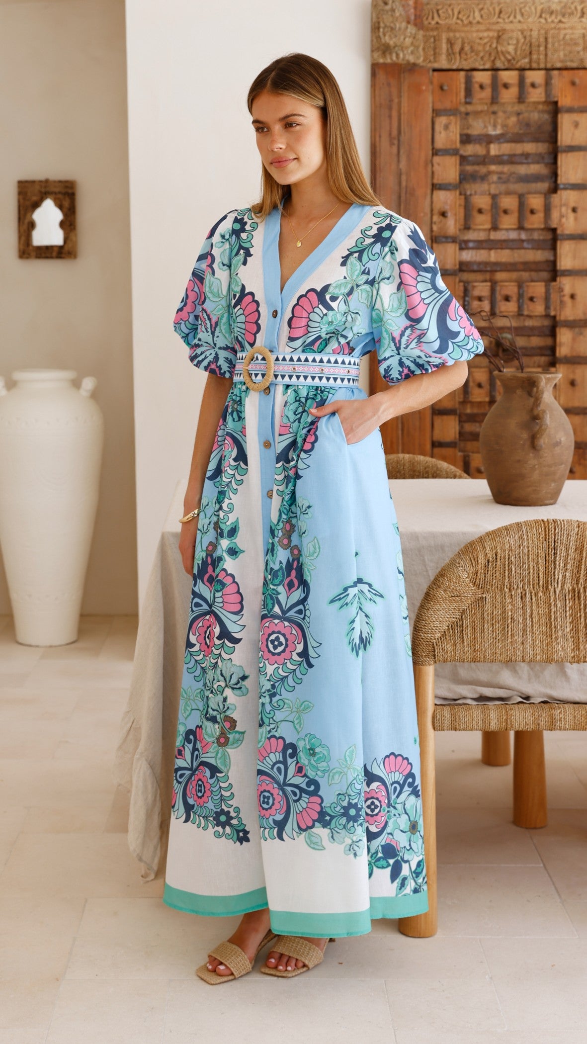 Dali Maxi Dress - Island Bloom Blue - Billy J
