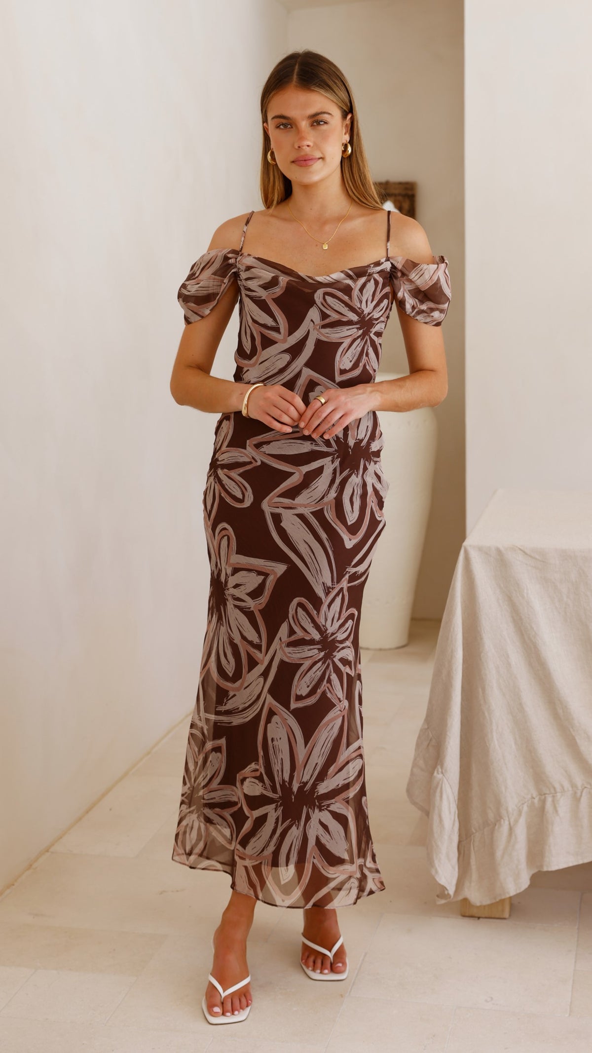 Adrianna Maxi Dress - Brown Floral - Billy J