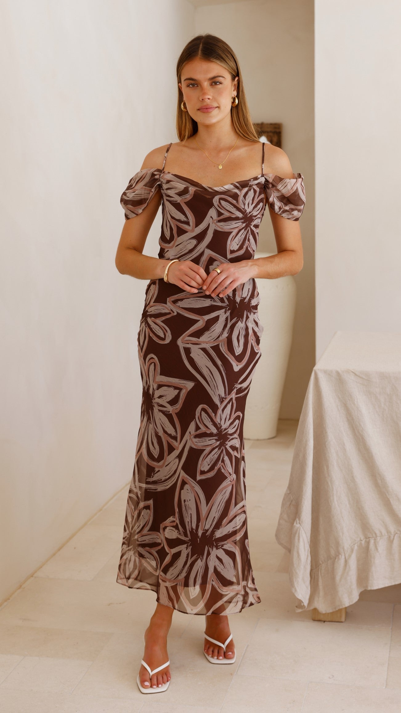 Adrianna Maxi Dress - Brown Floral - Billy J