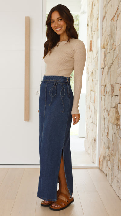 Load image into Gallery viewer, Kahlilia Maxi Skirt - Mid Blue Denim
