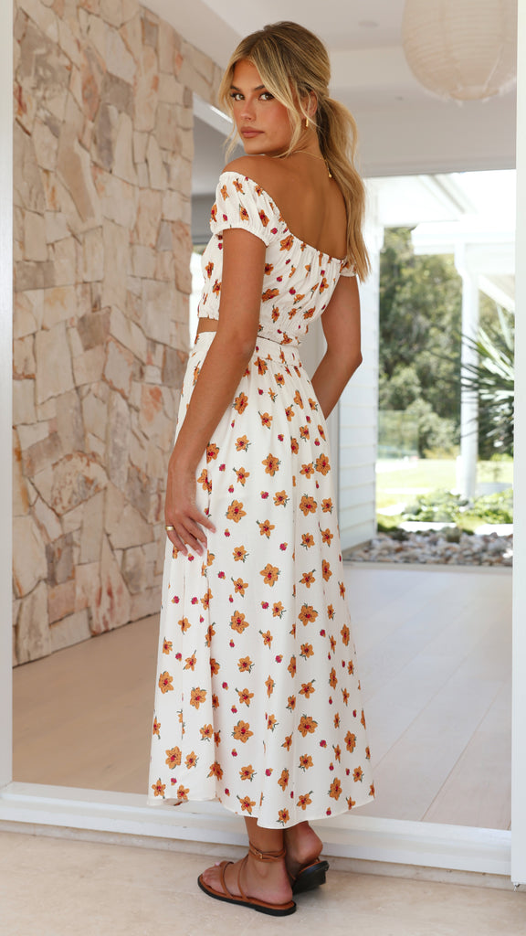 Hallie Maxi Skirt - Orange Floral
