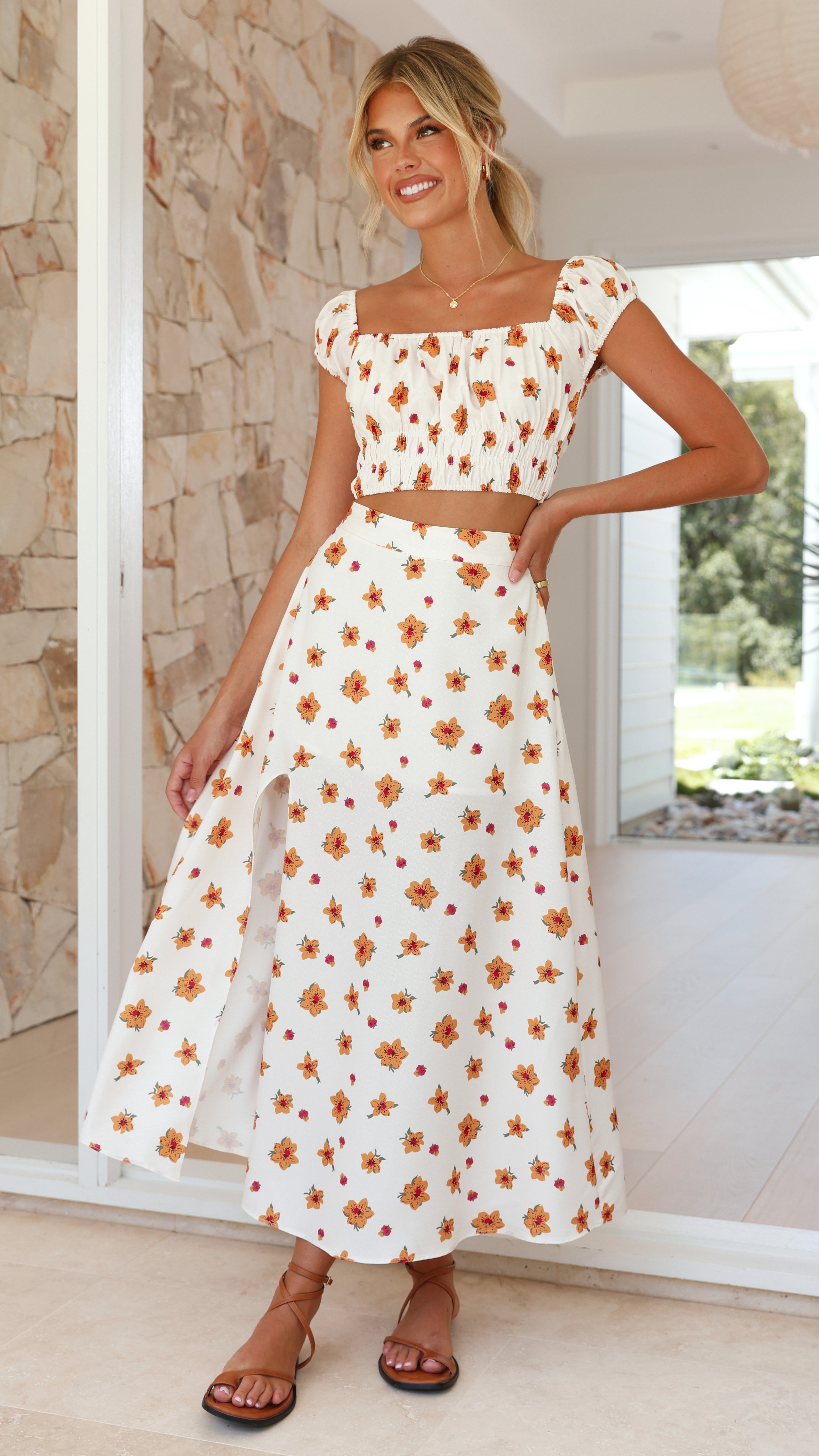 Hallie Maxi Skirt - Orange Floral