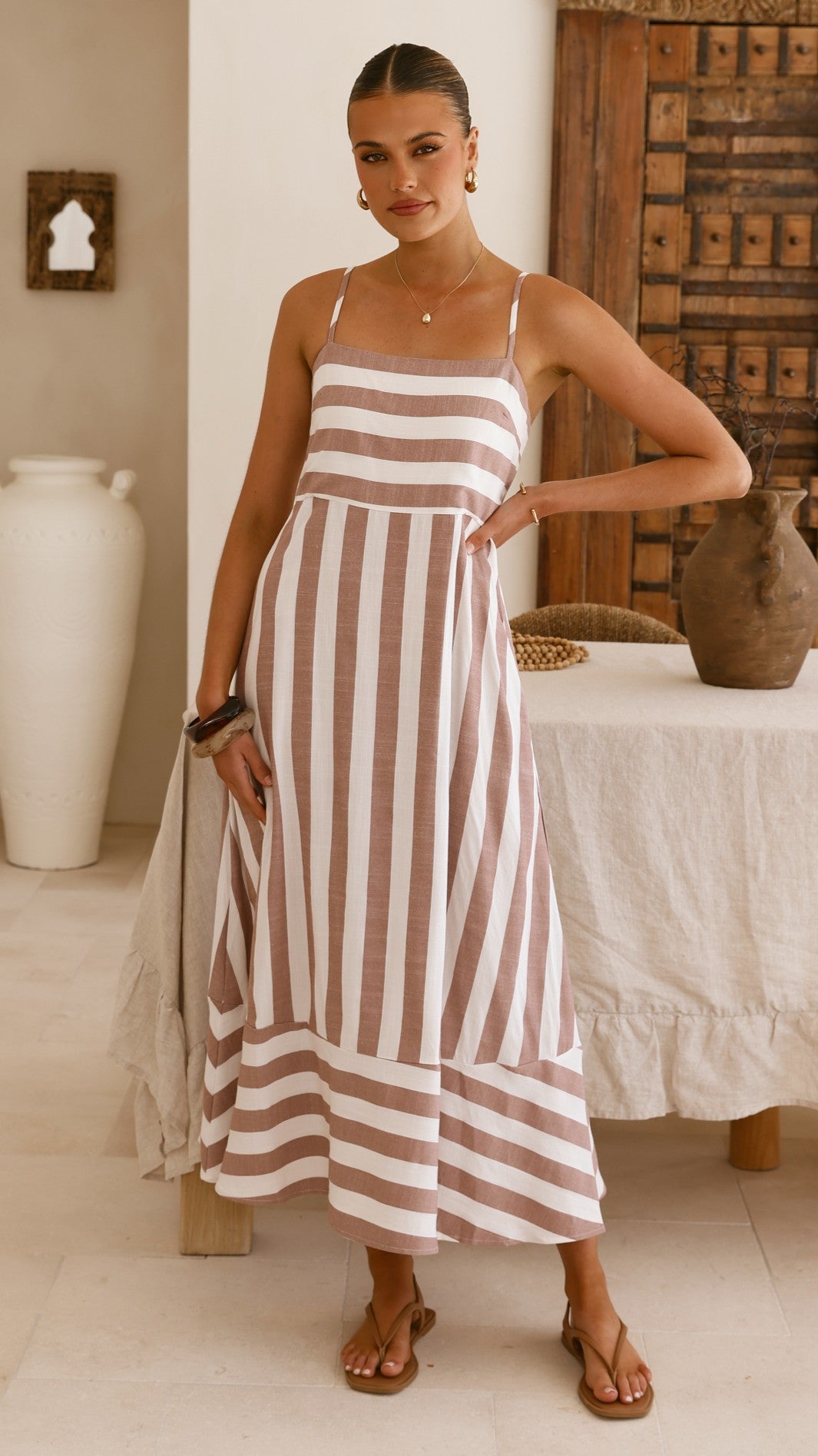 Baylee Midi Dress - Chocolate Stripe - Billy J
