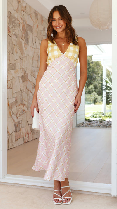 Load image into Gallery viewer, Dae Maxi Dress - Yellow / Pink Check
