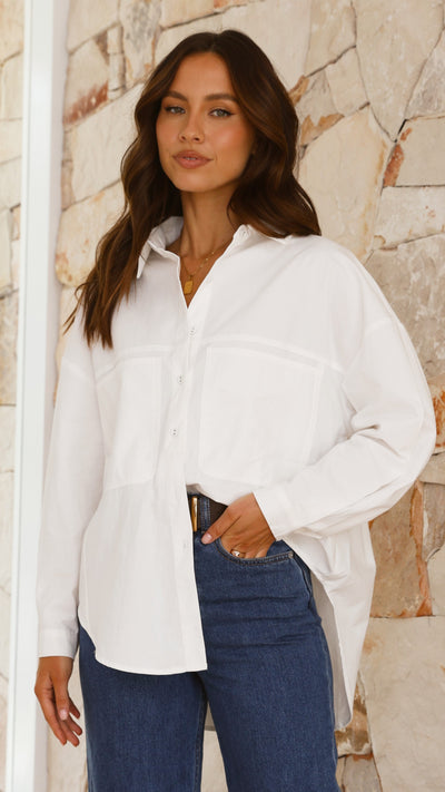 Load image into Gallery viewer, Haina Long Sleeve Button Up Shirt - White
