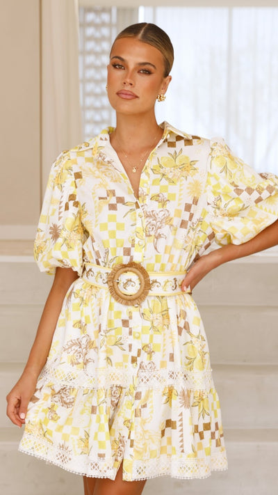 Load image into Gallery viewer, Danielle Mini Dress - Yellow Portofino - Billy J
