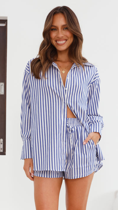 Load image into Gallery viewer, Stellan Button Up Shirt - Navy Stripe
