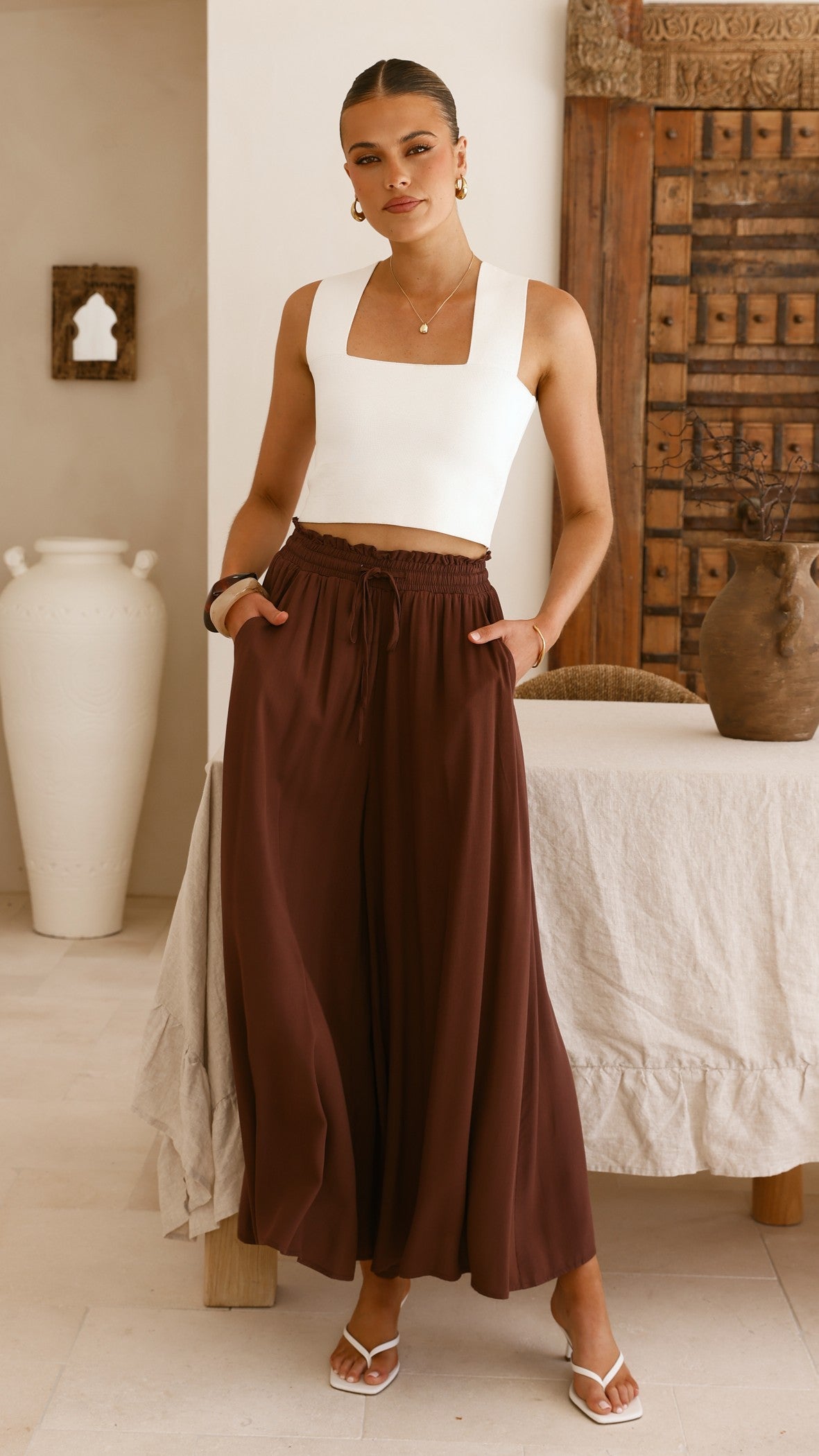 Aria Wide Leg Pants - Chocolate - Billy J