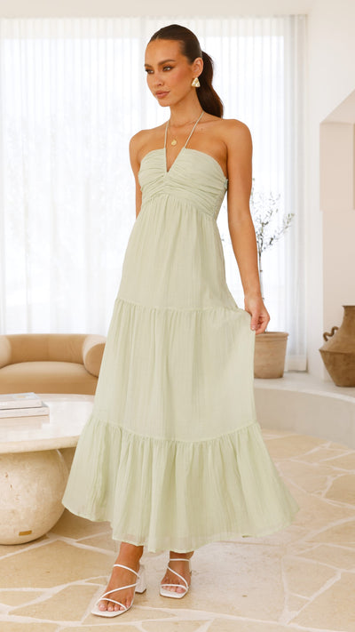 Load image into Gallery viewer, Taffeta Maxi Dress - Sage - Billy J
