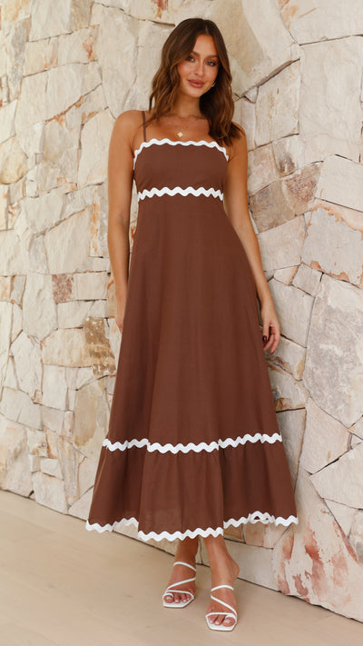 Load image into Gallery viewer, Brodey Midi Dress - Chocolate/White
