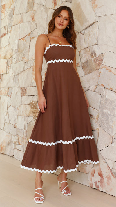 Load image into Gallery viewer, Brodey Midi Dress - Chocolate/White - Billy J

