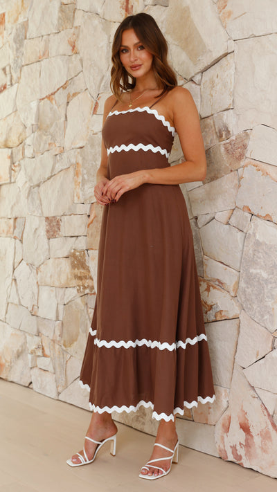Load image into Gallery viewer, Brodey Midi Dress - Chocolate/White - Billy J
