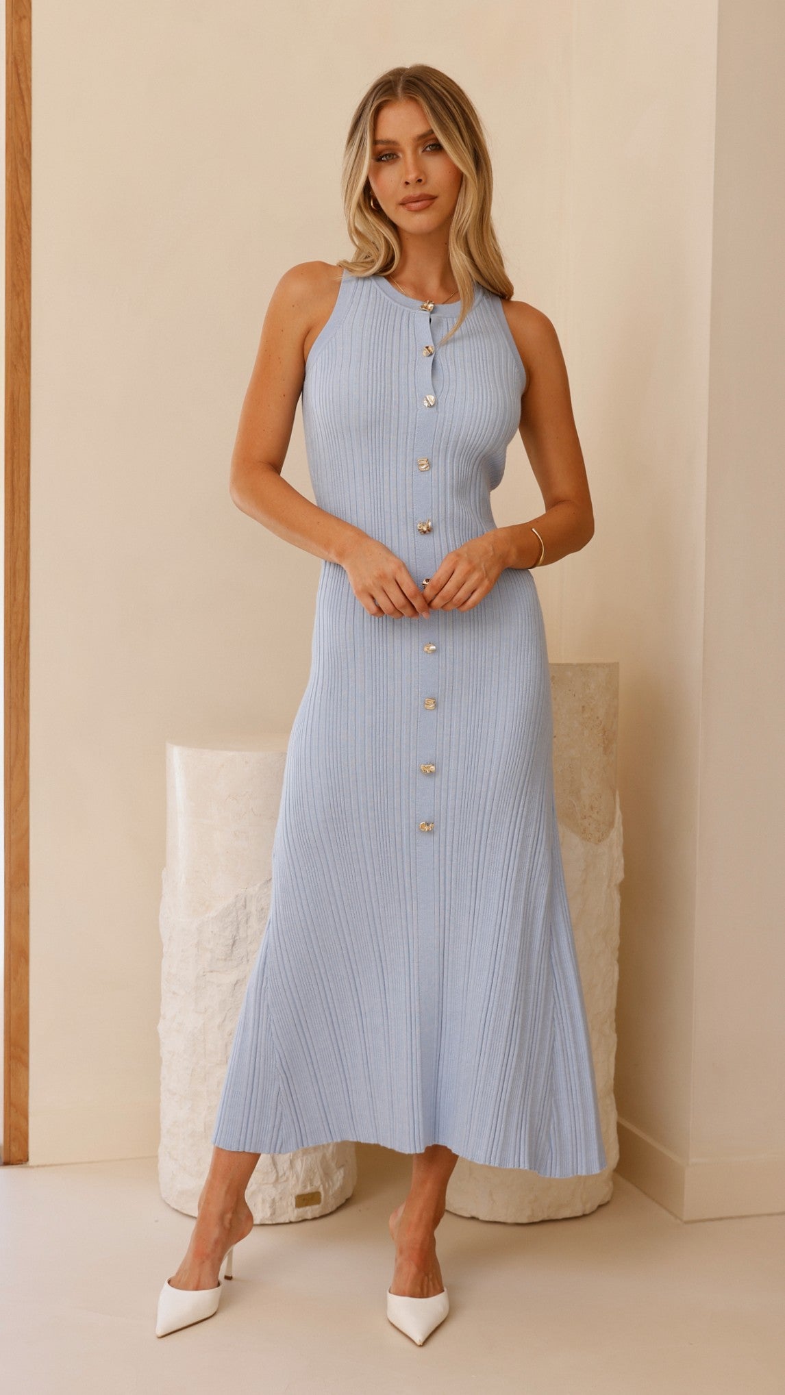 Aylah Knit Midi Dress - Blue - Billy J