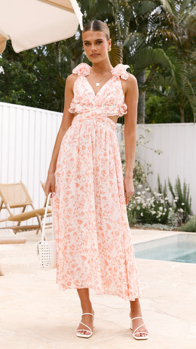 Load image into Gallery viewer, Galilhai Maxi Dress - Apricot Floral - Billy J
